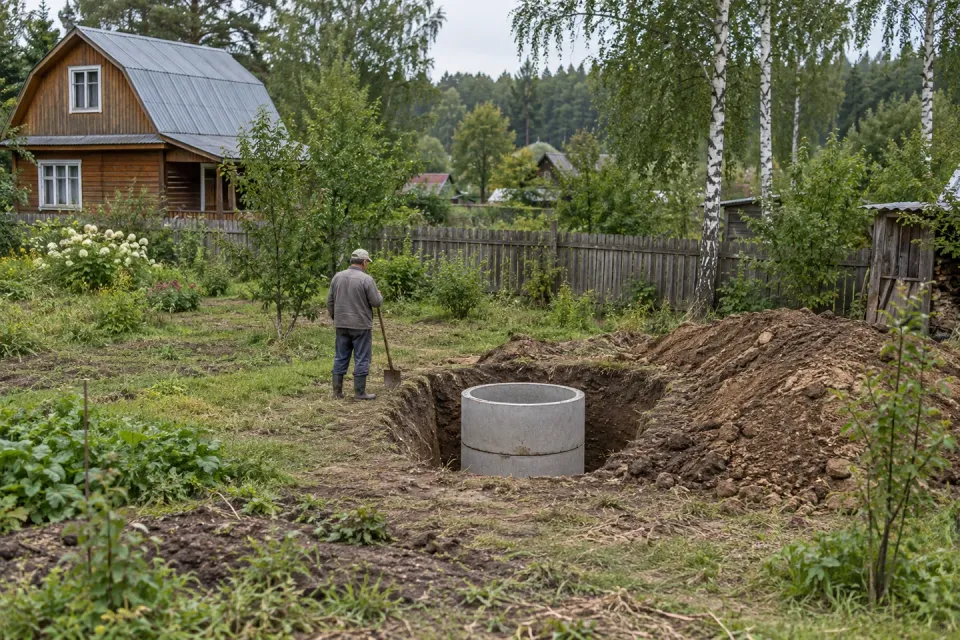 Выгребная яма для дачного туалета из двух бетонных колец