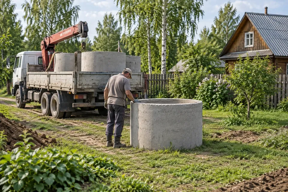 Проверка торца бетонного кольца при приёмке у машины